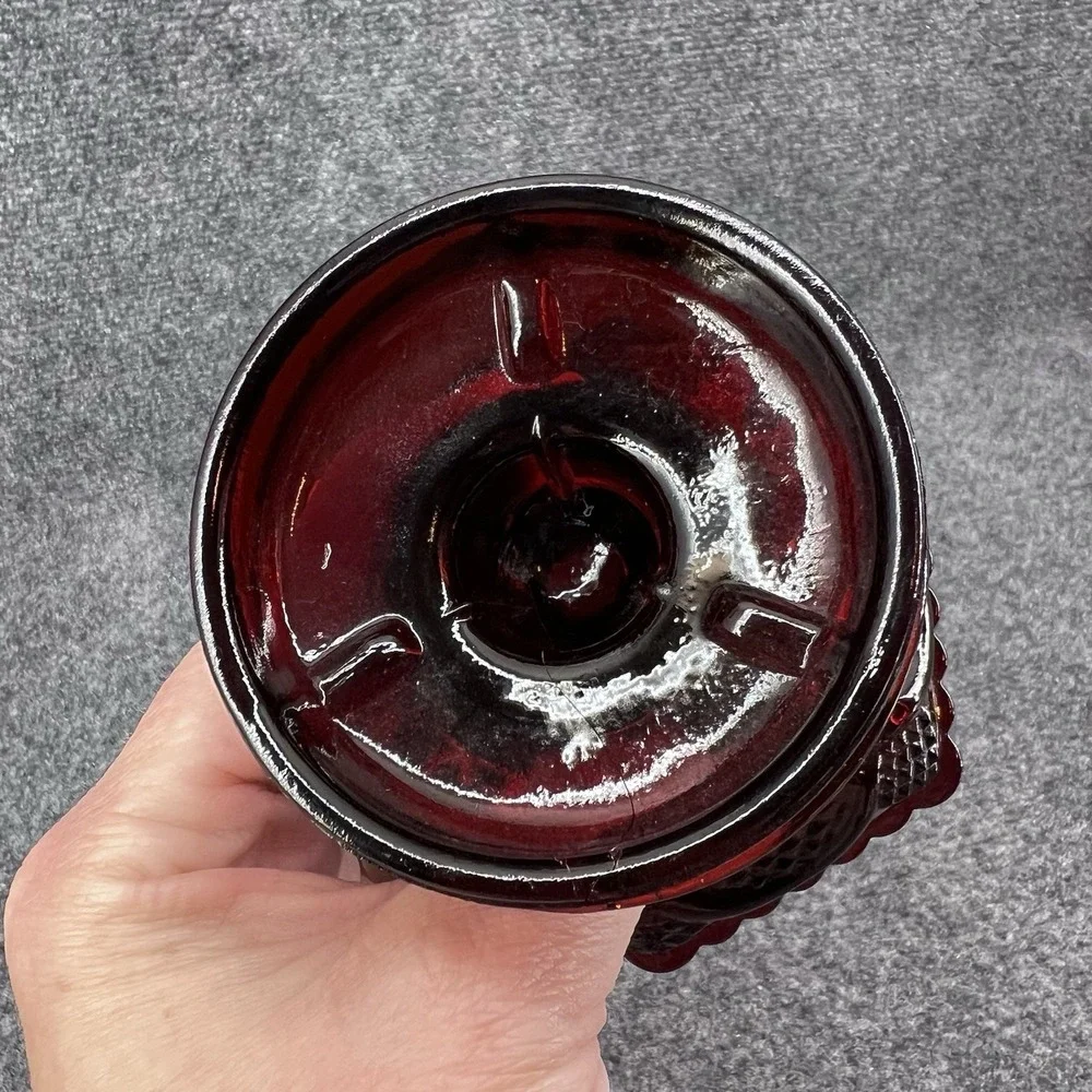 Vintage AVON Ruby Red 1876 Cape Cod Hurricane Lamp Base Candle Holder 4.5